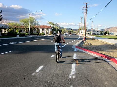 Heading north on Roop Street by the library.