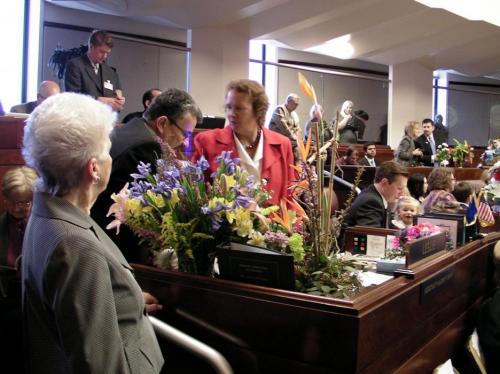 Sen. Sheila Leslie, center