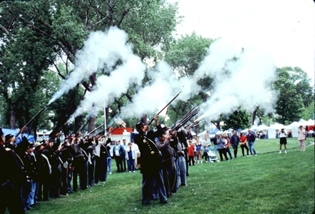 Staged gunfights are part of Carson City Rendezvous as rugged banditos and rough riders exchange words and gunplay.