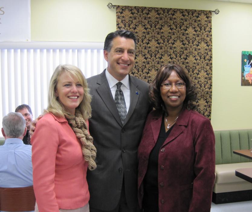 Governor Sandoval with Christy McGill and Freida Carbery of Healthy Communities Coalition during a luncheon at Dayton High.