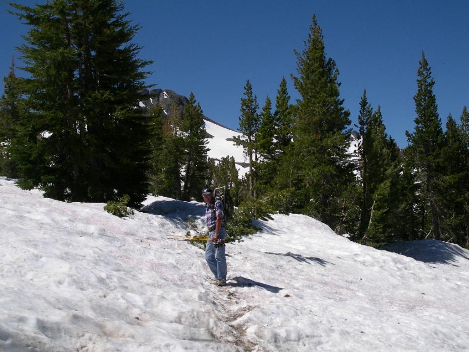 Don Quilici on the Winnemucca Lake trail that is still buried under the record winter snows. Photo by Elaine Quilici