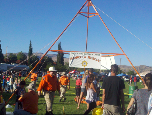 The Carson City Search and Rescue takes youth on a mock rescue lift.