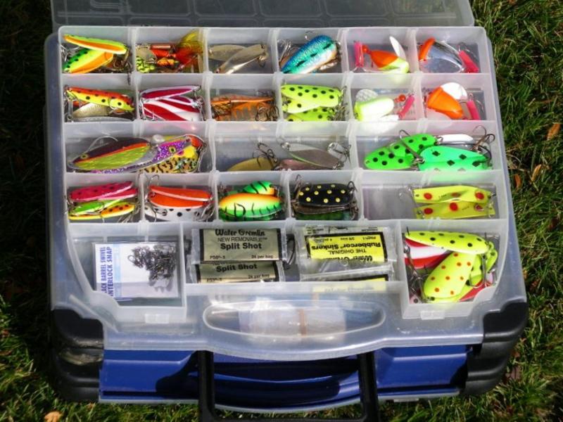 One of the compartments filled with lures used for spincasting.  Photo by Elaine Quilici