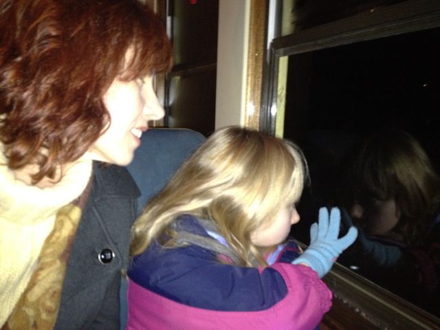 Tracy and Mira Caraway look out at North Pole Village