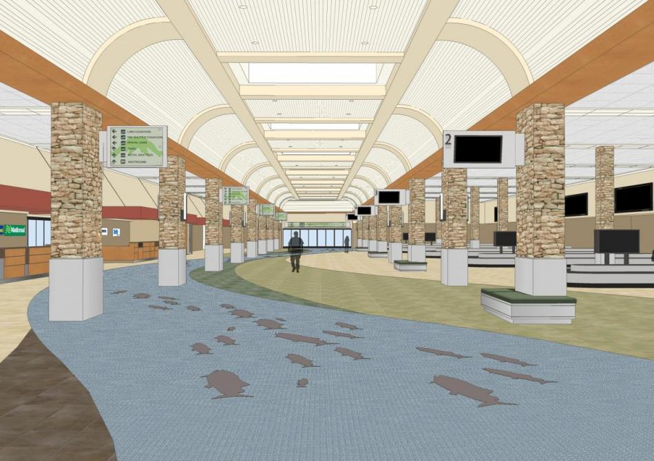 The Lake Tahoe look and feel will be extended throughout the first floor of the terminal building.