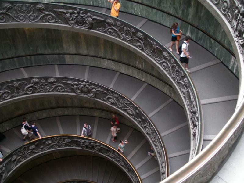 The world famous, spiral staircase that leads from St. Peters Cathedral in the Vatican.  Photo by Don Quilici