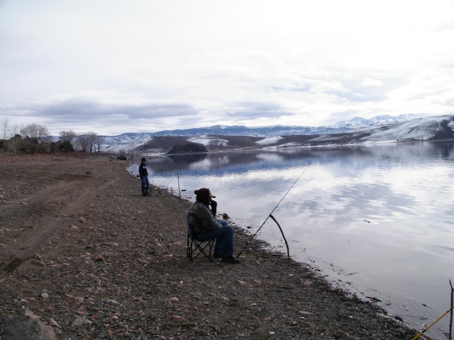 Two shore fishermen who managed to avoid the large Opening Day crowds in other areas of the lake.  Photo by Elaine Quilici