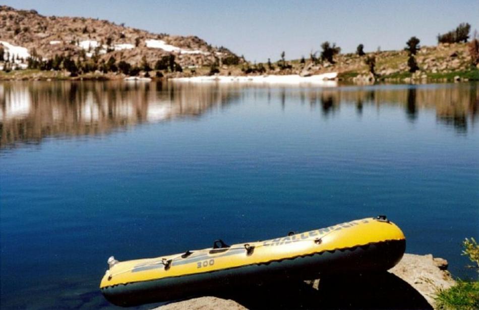 Don Quilici’s inflatable raft on a very rare, windless, summer day at Winnemucca Lake.