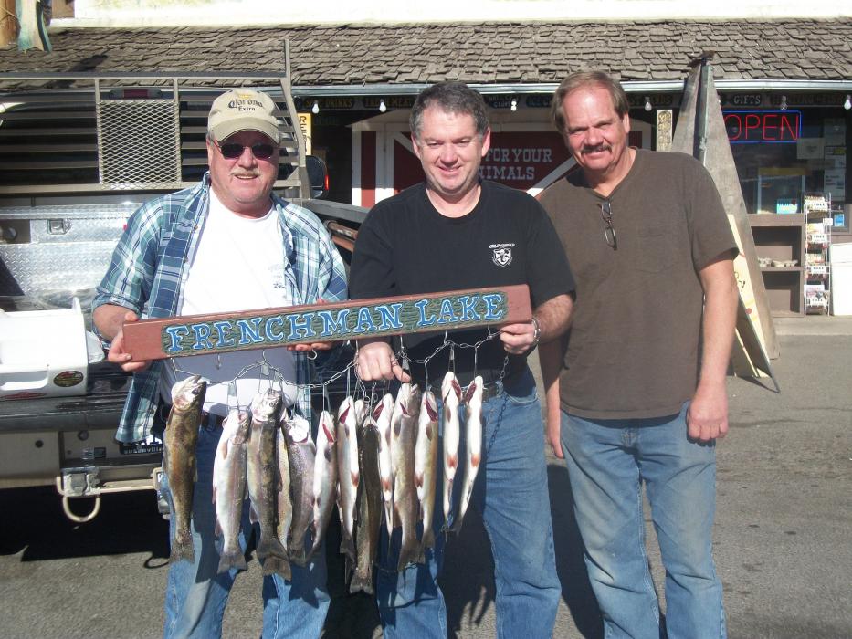 Gary Palmer, Chad Musulin, and Pete DeSantis, all of Susanville, caught their limits near Big Cove at Frenchman Reservoir.