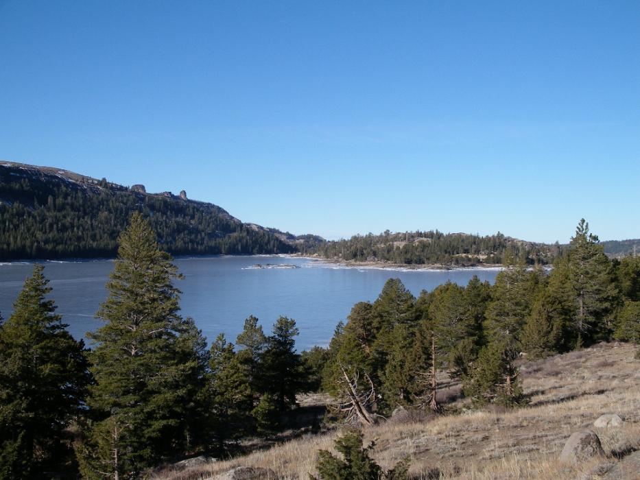 Caples Lake where the ice is to thin to fish. Photo by Don Quilici