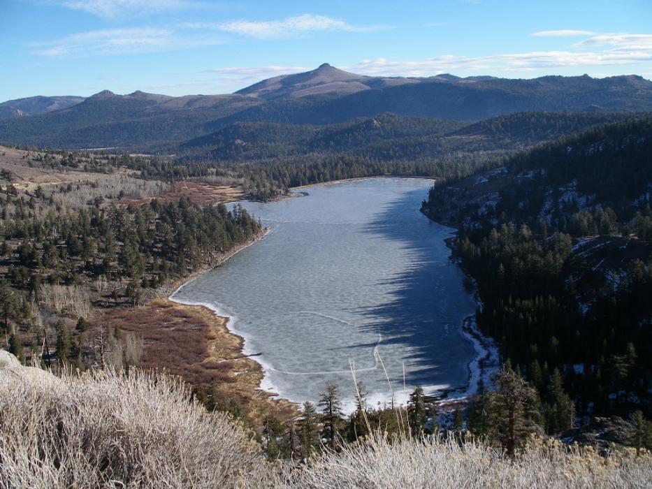 Red Lake at the foot of Kit Carson Pass on Jan. 5.  The ice was too thin to venture out. Photo by Don Quilici