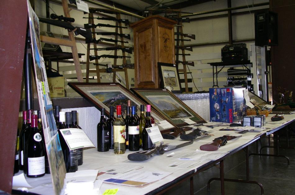 Some of the many auction and raffle items on display. Photo by Don Quilici