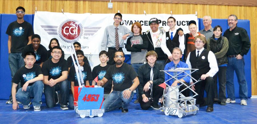 Winning Alliance Partner Team 4963, NOVA (Folsom, CA) and Captain Team 5687, Brobots (Carson High) with CGI Director, Jerry Allr
