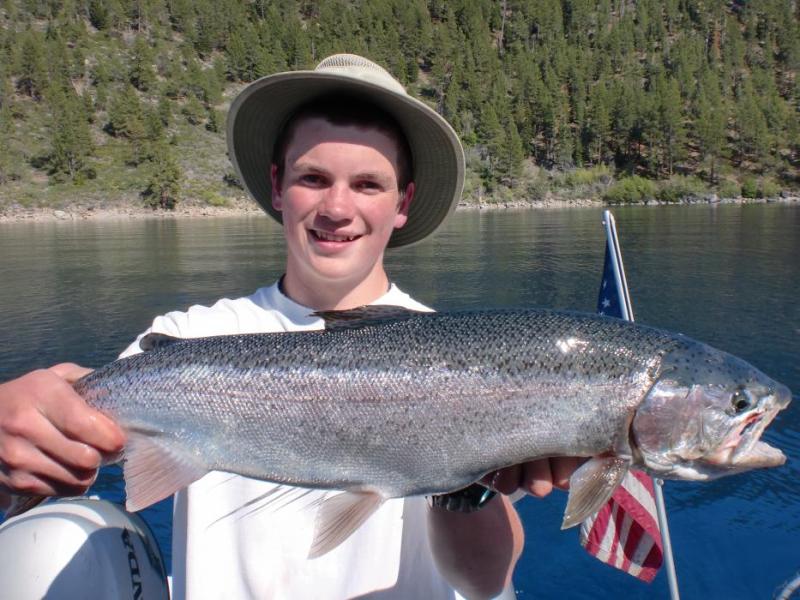 Eric St. Denis with near-record-size rainbow at Lake Tahoe