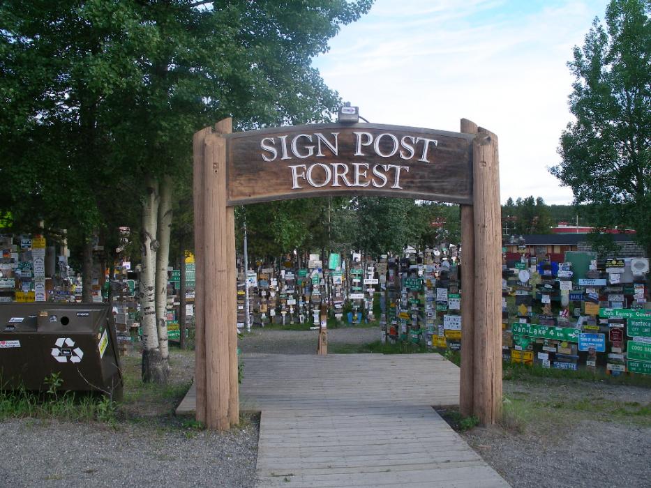 The world famous Sign Post Forest at Watson Lake.  Photo by Elaine Quilici