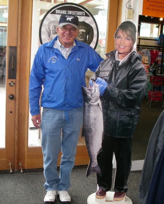 Don Quilici of Carson City having fun posing next to a life-sized replica of Sarah Palin. Photo by Elaine Quilici