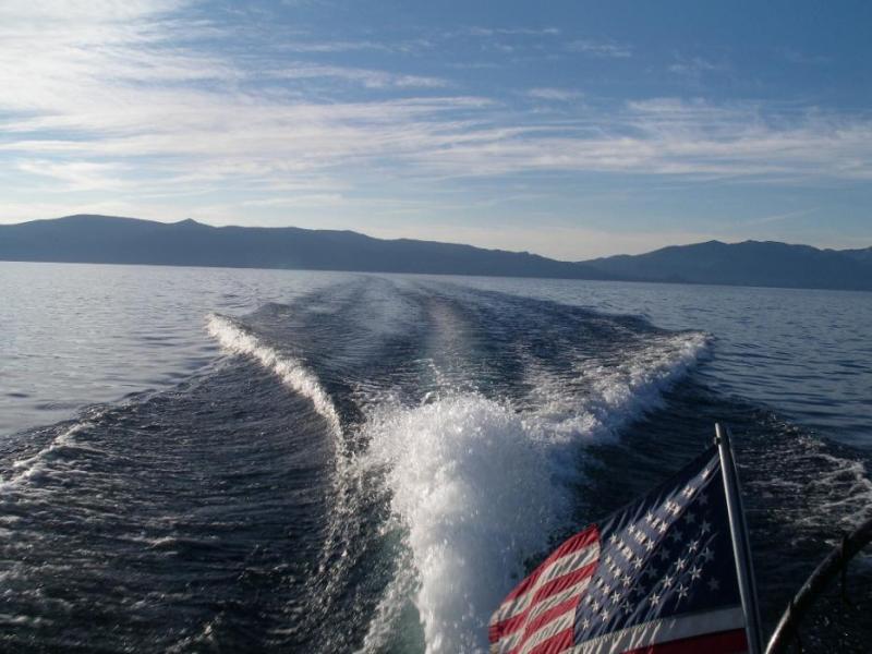 Leaving the west shore of Lake Tahoe on the PT-109, heading for a fishing hot spot on the east shore. Photo by Don Quilici
