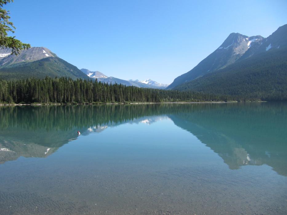 Looking across the north end of Mitchell Lake at “Double H” Mountain. Photo by Don Quilici