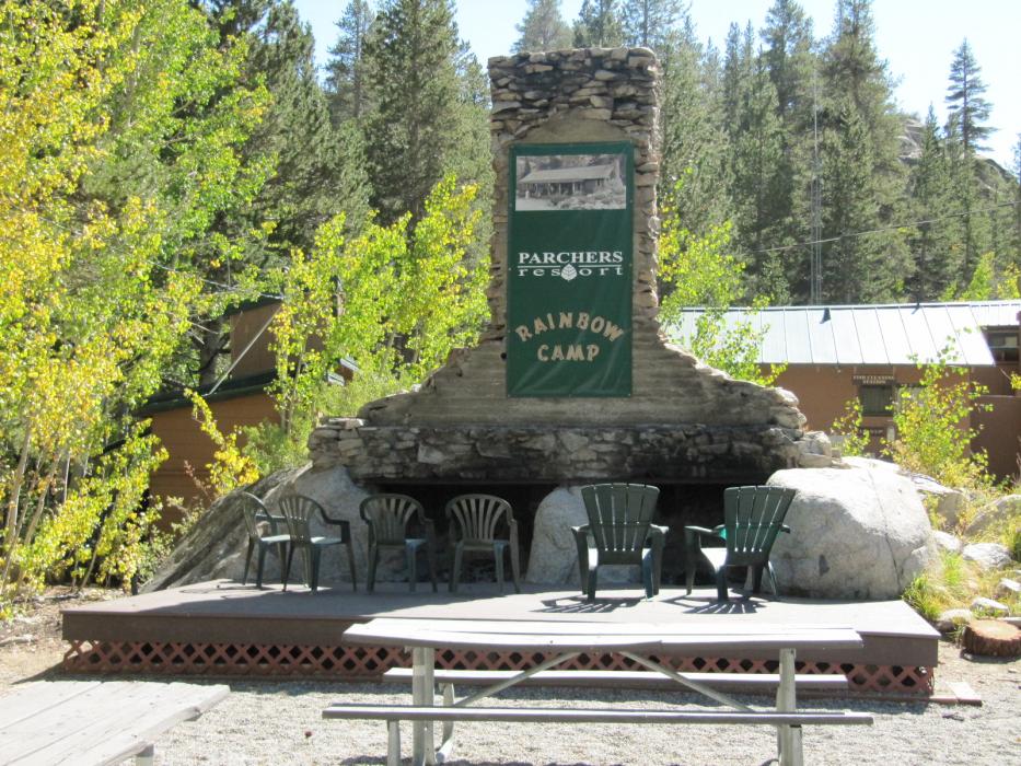 The outdoor fireplace at Parchers Resort. Photo by Elaine Quilici