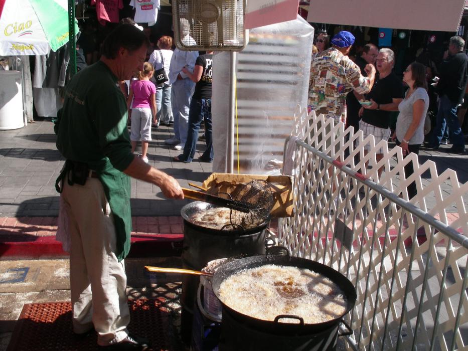 Deep frying Calamari.  Photo by Elaine Quilici