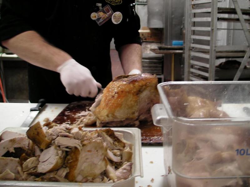 Banquet Chef David Sellers is tasked with preparing 1,800 pounds of turkey.