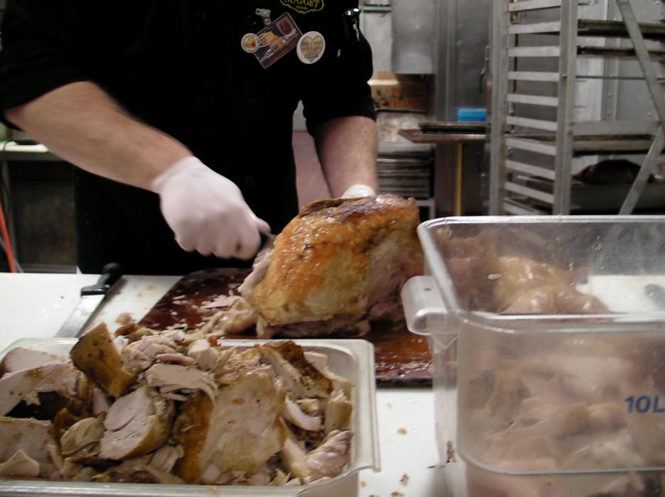 Banquet Chef David Sellers is tasked with preparing 1,800 pounds of turkey.