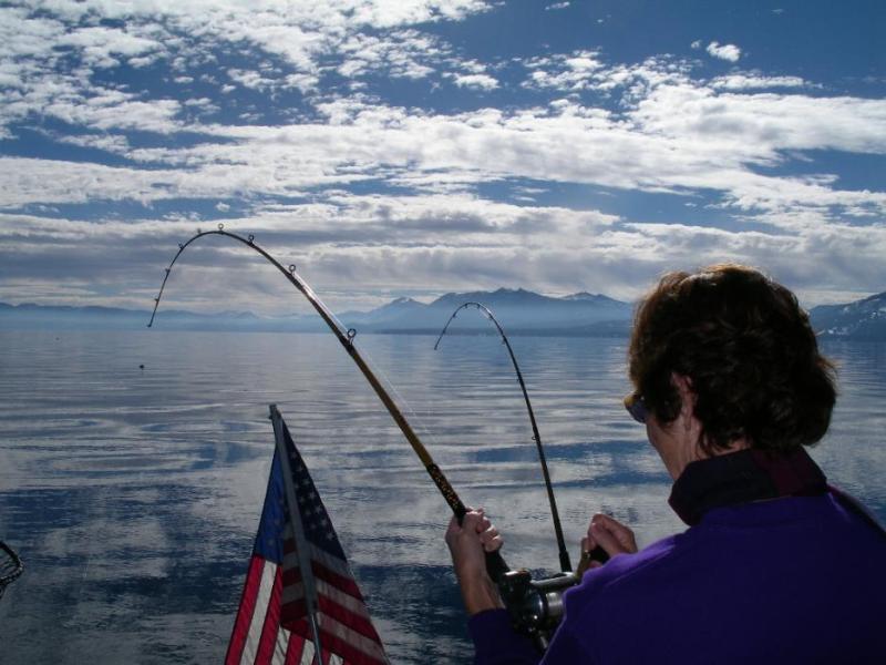 Fish on for Elaine Quilici of Carson City. Photo by Don Quilici