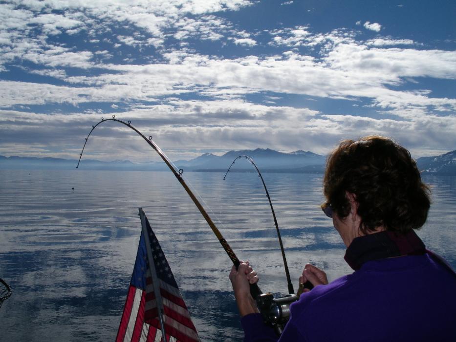 Fish on for Elaine Quilici of Carson City. Photo by Don Quilici