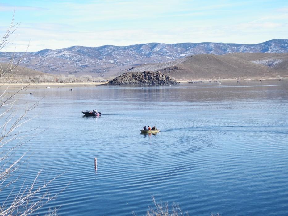 Some of the boat and shore fishermen on last year's Opening Day at Topaz Lake.  Photo by Elaine Quilici