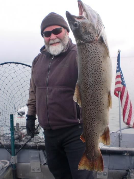 Gene St. Denis of South Lake Tahoe with his all-time best German Brown Trout (15 pounds and 33 inches).  Photo by Eric St. Denis