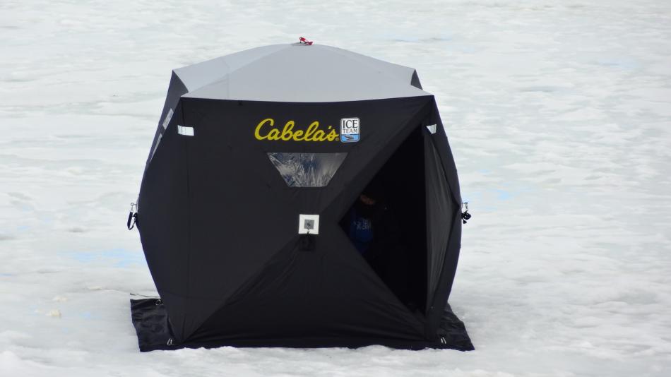 A close up of the ice fishing tent.  Photo by Elaine Quilici