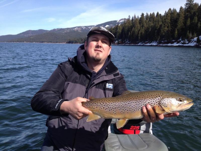 Jared Smith of Bishop, California with his 6.5 pound brown trout caught and released at Almanor Lake.