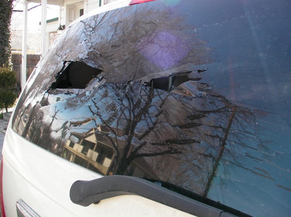 Window smashed at Nevada and Robinson streets.