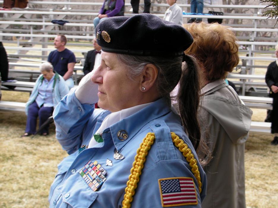 Chaplain Katherine A. Baran salutes in honor of all Vietnam veterans.