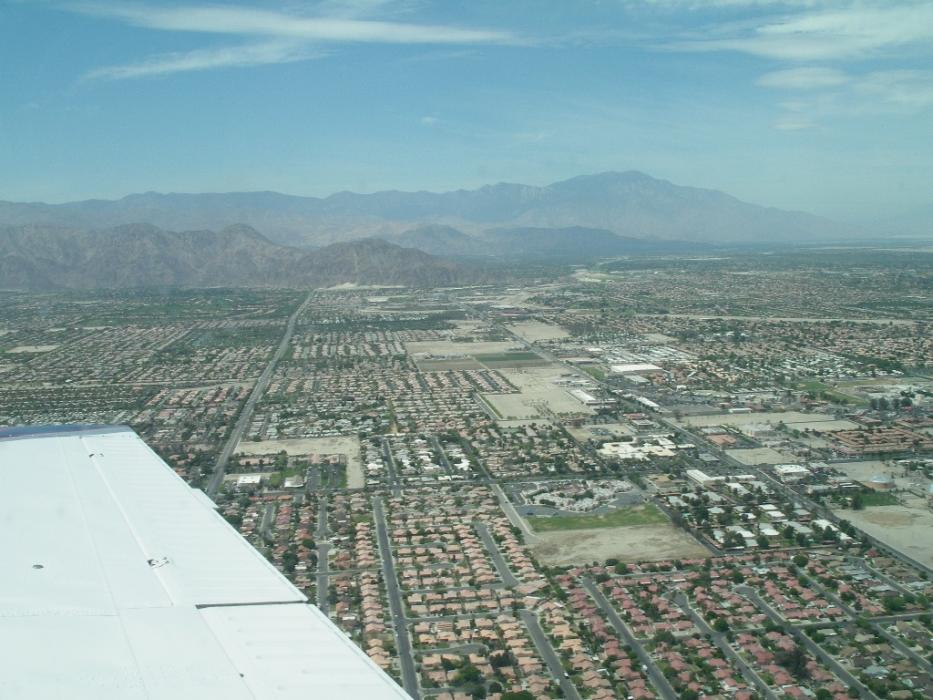 The Indio-Palm Springs area as seen from a small plane.  Photo by Don Quilici