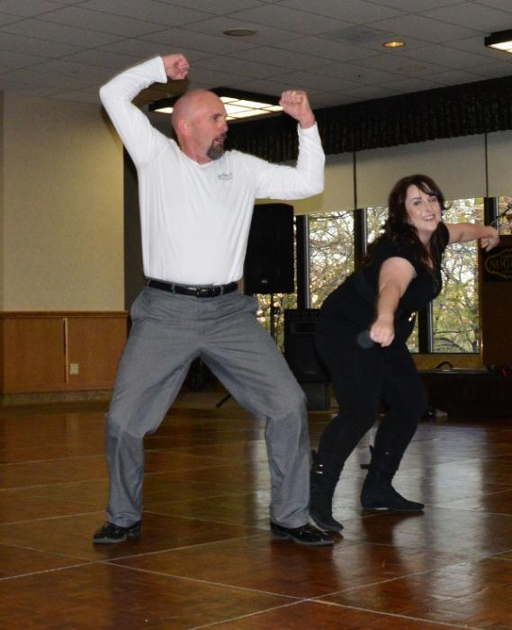 First runner-up Carson City Supervisor Jim Shirk and Emily Thicke dance to hip-hop music.