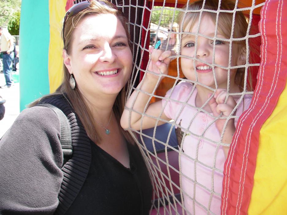 Kacey Larsen and daughter Sydney, 3, at the Bounce House.