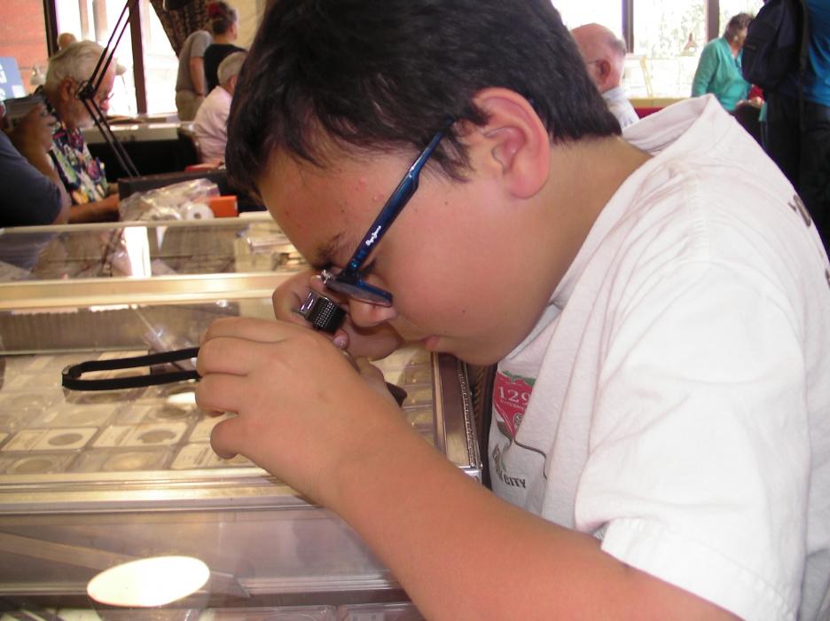 Paul Honeycutt, 12, of Carson City studies a coin.