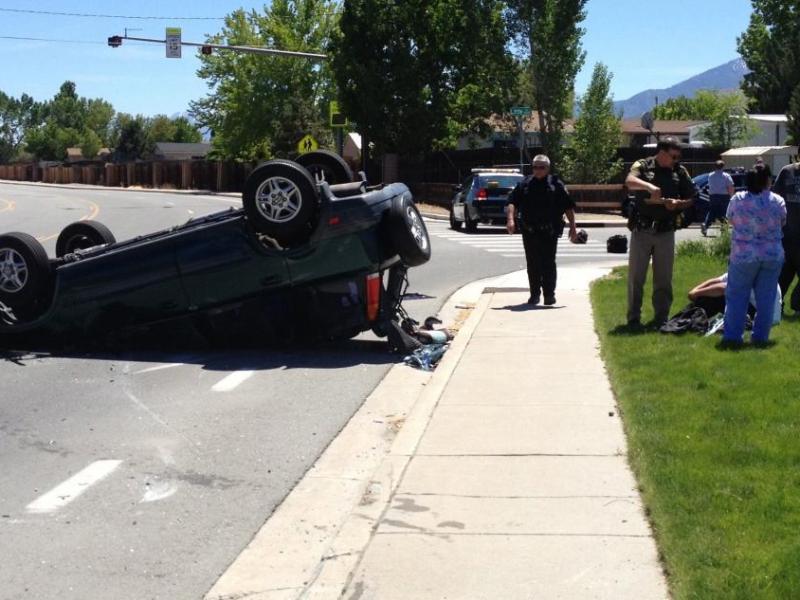 The rollover was near Fremont Elementary School. Photos by Tracy Caraway