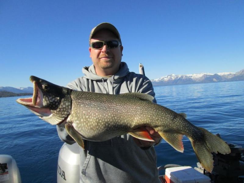 Kevin Law of Carson City with his Mackinaw Trout caught May 20 at Lake Tahoe.  Photo courtesy of Gene St. Denis