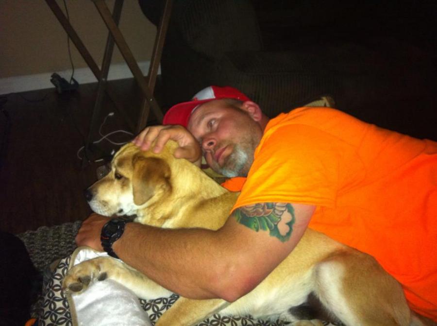 Murphy enjoying some cuddle time with his new dad!