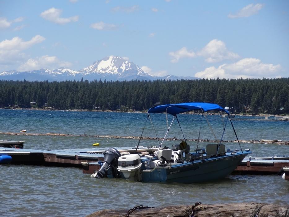 The Metz's boat, back at the dock, on a windy morning. Photo by Elaine Quilici