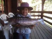 Mia Marrero with her 3-pound, 5-ounce Alper Trout caught on Power Bait at Little Virginia Lake. Photo courtesy of Carolyn Webb