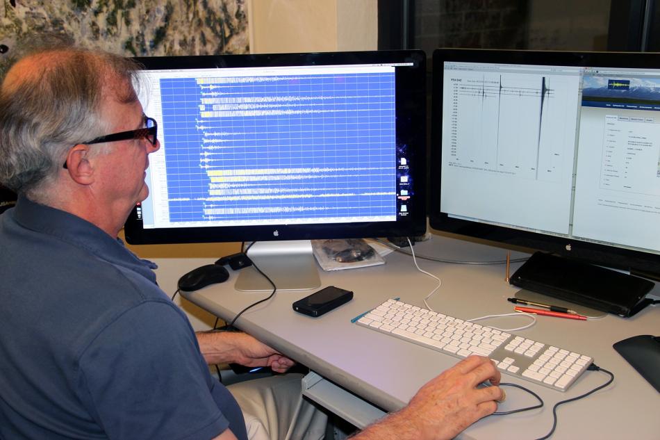 Ken Smith, associate director at the Nevada Seismological Laboratory monitors the 4.2 earthquake activity.
