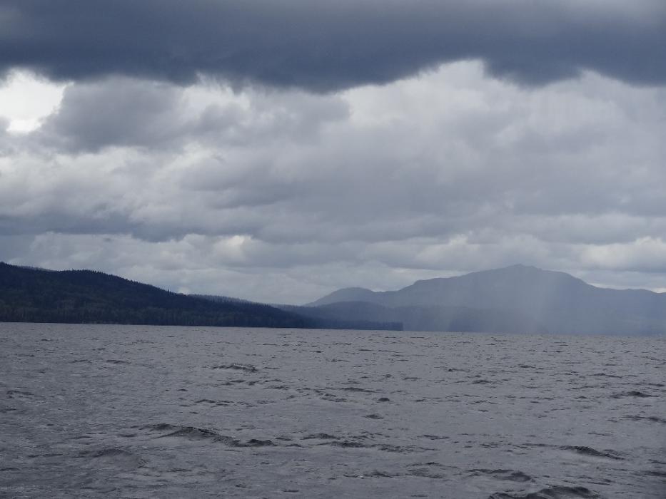 One of many rainstorms at Babine Lake two weeks ago.  Photo by Elaine Quilici