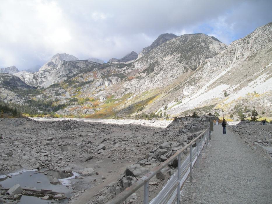 Elaine Quilici of Carson City on the dam at Lake Sabrina.  Photo by Don Quilici