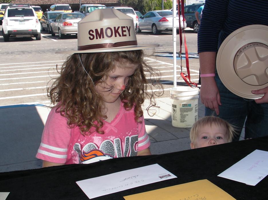Adalyn Schum, 5, learns about fire safety with her 18-month-old brother Elliott.