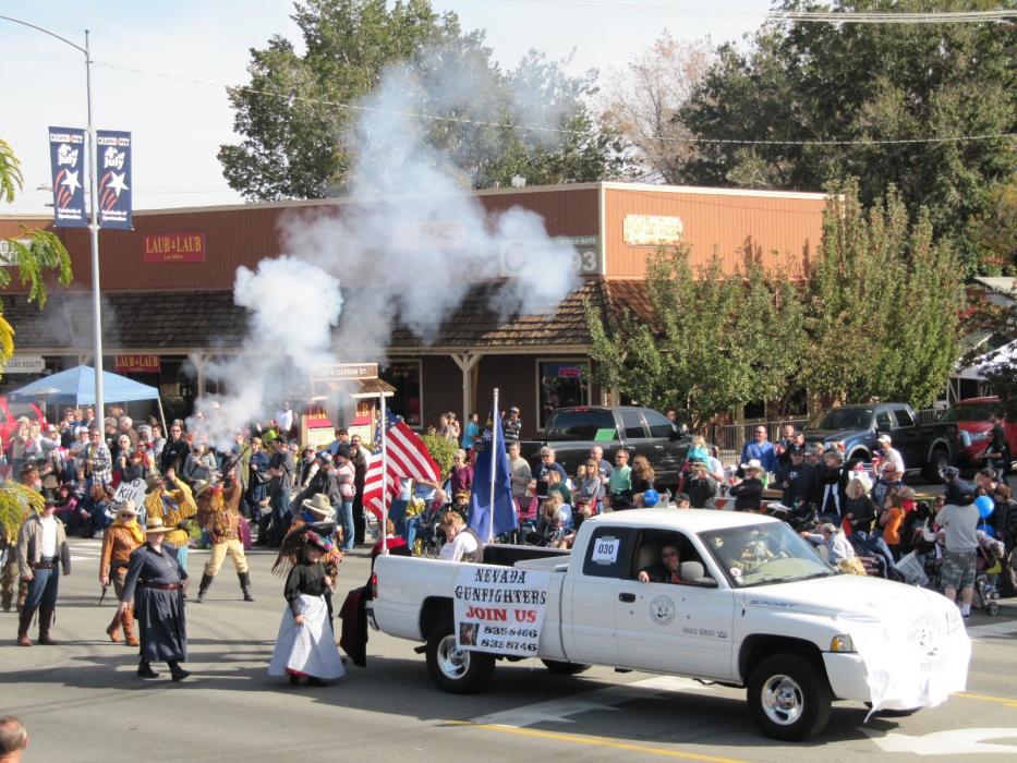 Gunfighters firing their black powder weapons.  Photo by Elaine Quilici
