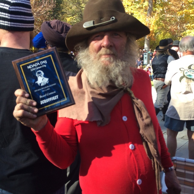 For the sixth straight year 'Stinky' from Virginia City wins Scruffiest Beard award.