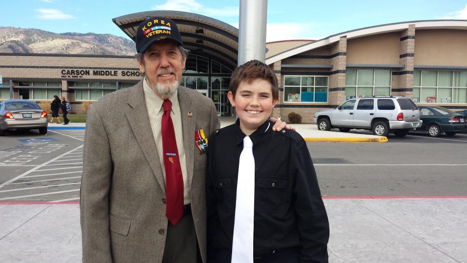 Korean War Veteran Emory Crews and Brennan Plunkett.